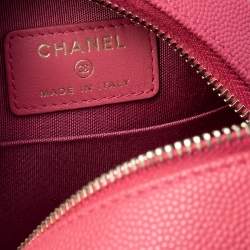 Pre Owned Chanel Red Quilted Caviar Leather Round CC Filigree Crossbody Bag