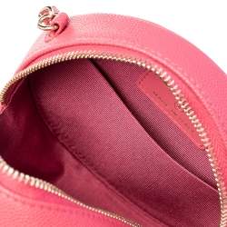 Pre Owned Chanel Red Quilted Caviar Leather Round CC Filigree Crossbody Bag