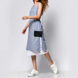 Pre Owned Chanel Navy Blue/Black Lace Overlay Suede Classic Wallet on Chain