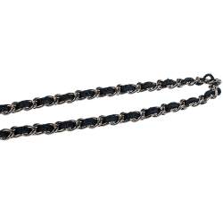 Pre Owned Chanel Navy Blue/Black Lace Overlay Suede Classic Wallet on Chain