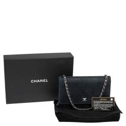 Pre Owned Chanel Navy Blue/Black Lace Overlay Suede Classic Wallet on Chain