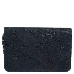 Pre Owned Chanel Navy Blue/Black Lace Overlay Suede Classic Wallet on Chain