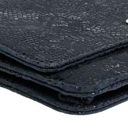 Pre Owned Chanel Navy Blue/Black Lace Overlay Suede Classic Wallet on Chain