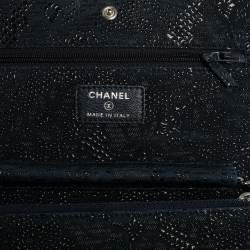 Pre Owned Chanel Navy Blue/Black Lace Overlay Suede Classic Wallet on Chain
