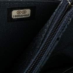 Pre Owned Chanel Navy Blue/Black Lace Overlay Suede Classic Wallet on Chain