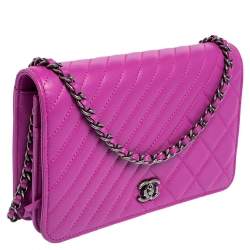 Chanel Purple Quilted Lambskin Leather Coco Boy Wallet on Chain