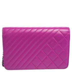 Chanel Purple Quilted Lambskin Leather Coco Boy Wallet on Chain