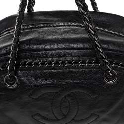 Pre Owned Chanel Black Leather CC Chain Around Bowling Bag