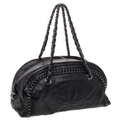 Pre Owned Chanel Black Leather CC Chain Around Bowling Bag