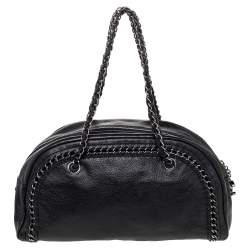Pre Owned Chanel Black Leather CC Chain Around Bowling Bag