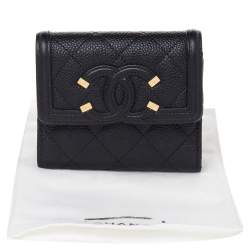 Pre Owned Chanel Black Caviar Leather Small CC Filigree Flap Wallet