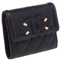 Pre Owned Chanel Black Caviar Leather Small CC Filigree Flap Wallet