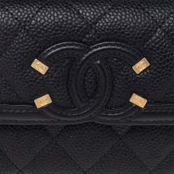 Pre Owned Chanel Black Caviar Leather Small CC Filigree Flap Wallet