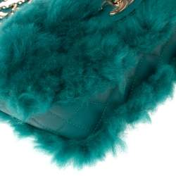 Pre Owned Chanel Green Shearling Fur and Leather New Mini Classic Flap Bag