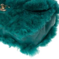 Pre Owned Chanel Green Shearling Fur and Leather New Mini Classic Flap Bag