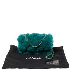 Pre Owned Chanel Green Shearling Fur and Leather New Mini Classic Flap Bag