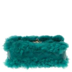 Pre Owned Chanel Green Shearling Fur and Leather New Mini Classic Flap Bag