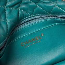 Pre Owned Chanel Green Shearling Fur and Leather New Mini Classic Flap Bag
