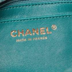 Pre Owned Chanel Green Shearling Fur and Leather New Mini Classic Flap Bag