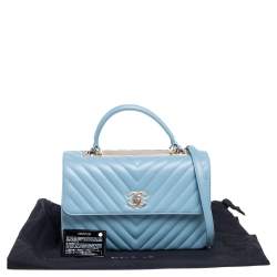 Pre Owned Chanel Blue Chevron Lambskin Leather Trendy CC Medium Top Handle Bag