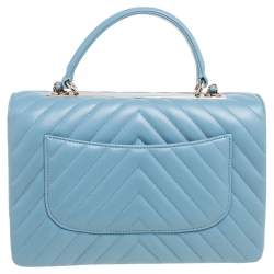 Pre Owned Chanel Blue Chevron Lambskin Leather Trendy CC Medium Top Handle Bag