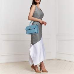 Pre Owned Chanel Blue Chevron Lambskin Leather Trendy CC Medium Top Handle Bag