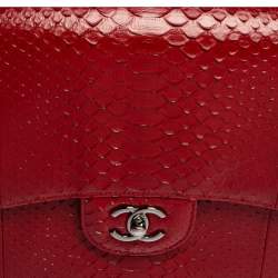 مملوكة مسبقًا Chanel Red Python Leather Jumbo Classic Double Flap Bag