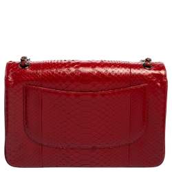 مملوكة مسبقًا Chanel Red Python Leather Jumbo Classic Double Flap Bag