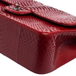 مملوكة مسبقًا Chanel Red Python Leather Jumbo Classic Double Flap Bag