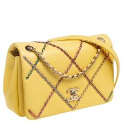 Pre Owned Chanel Yellow Leather Entwined Chain Shoulder Bag 