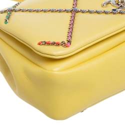 Pre Owned Chanel Yellow Leather Entwined Chain Shoulder Bag 