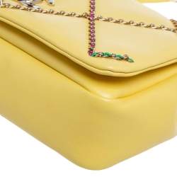 Pre Owned Chanel Yellow Leather Entwined Chain Shoulder Bag 