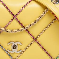 Pre Owned Chanel Yellow Leather Entwined Chain Shoulder Bag 