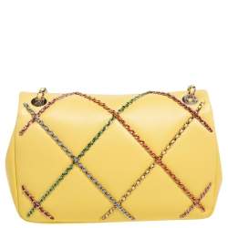 Pre Owned Chanel Yellow Leather Entwined Chain Shoulder Bag 