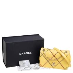 Pre Owned Chanel Yellow Leather Entwined Chain Shoulder Bag 