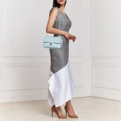 Pre Owned Chanel Iridescent Green Quilted Leather Medium Classic Double Flap Bag