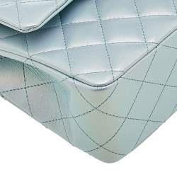 Pre Owned Chanel Iridescent Green Quilted Leather Medium Classic Double Flap Bag