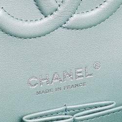 Pre Owned Chanel Iridescent Green Quilted Leather Medium Classic Double Flap Bag