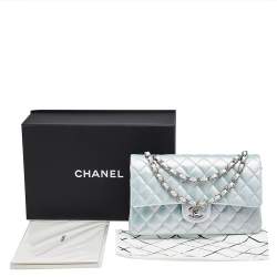 Pre Owned Chanel Iridescent Green Quilted Leather Medium Classic Double Flap Bag