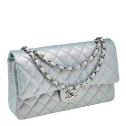 Pre Owned Chanel Iridescent Green Quilted Leather Medium Classic Double Flap Bag