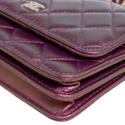 Chanel Pink Iridescent Quilted Leather Classic Wallet on Chain