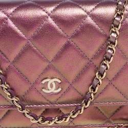 Chanel Pink Iridescent Quilted Leather Classic Wallet on Chain