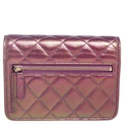 Chanel Pink Iridescent Quilted Leather Classic Wallet on Chain