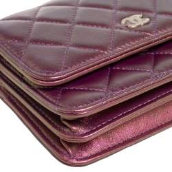 Chanel Pink Iridescent Quilted Leather Classic Wallet on Chain