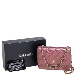 Chanel Pink Iridescent Quilted Leather Classic Wallet on Chain