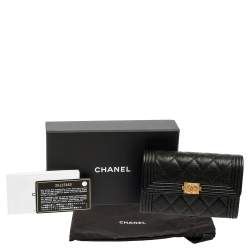 Pre Owned Chanel Black Quilted Caviar Leather Boy Wallet