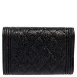 Pre Owned Chanel Black Quilted Caviar Leather Boy Wallet