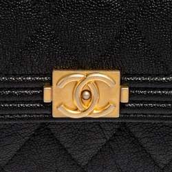 Pre Owned Chanel Black Quilted Caviar Leather Boy Wallet