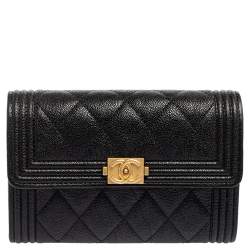 Pre Owned Chanel Black Quilted Caviar Leather Boy Wallet