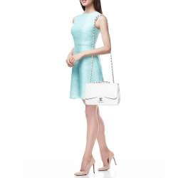 Pre Owned Chanel White Quilted Caviar Leather Jumbo Classic Single Flap Bag